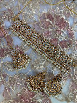 Gold Plated Kundan Indian Jewellery Set White, 3 of 4