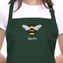 Personalised Embroidered Bee Apron In Bottle Green, thumbnail 3 of 5