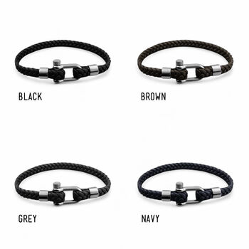 Personalised Men's Shackle And Woven Leather Bracelet, 6 of 6
