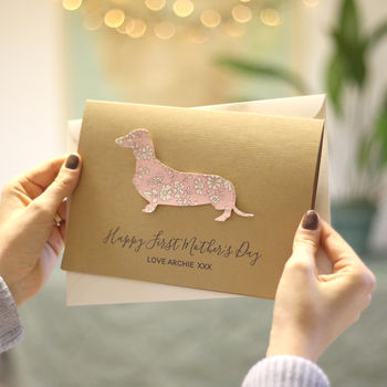 Personalised Mother's Day Liberty Sausage Dog Card, 5 of 6