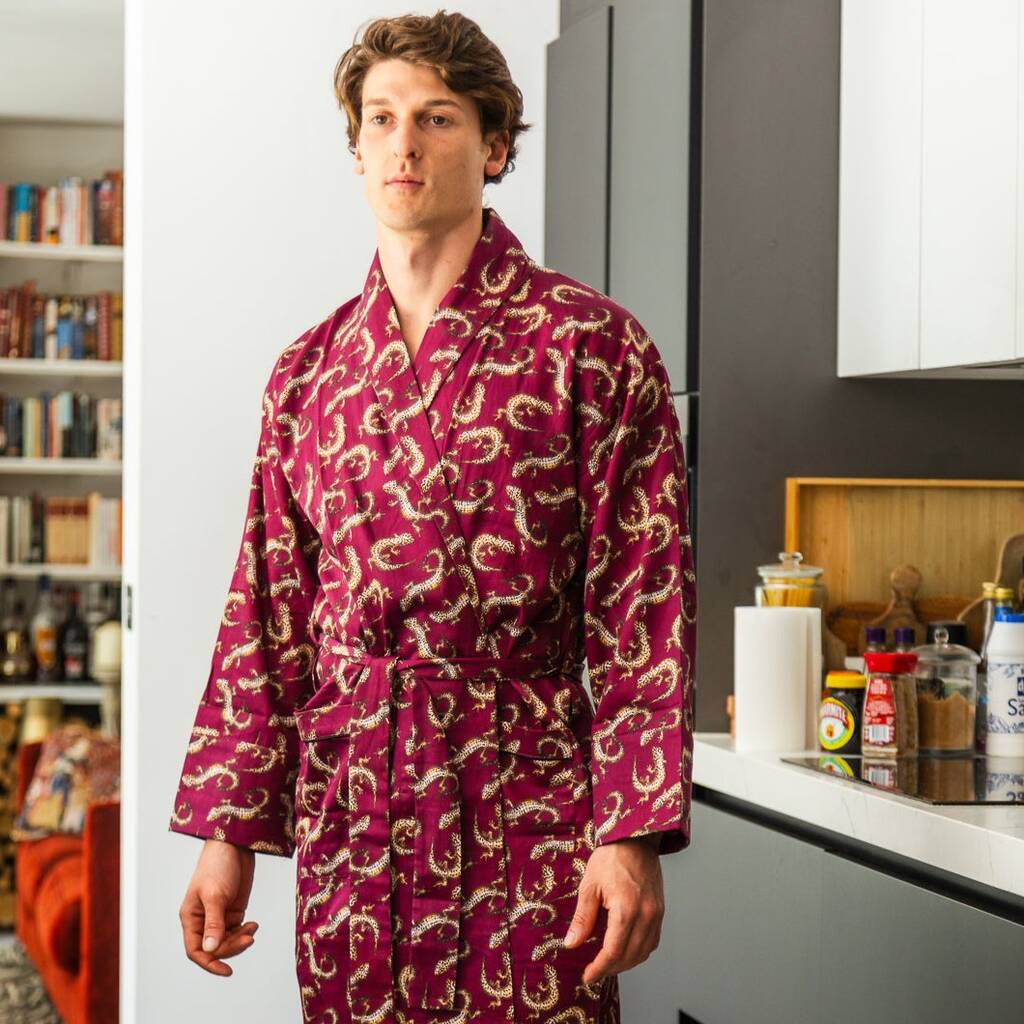 Lightweight Men's Dressing Gown Gekko Claret By Bown of London