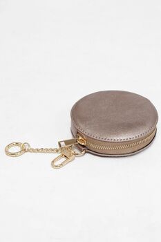 Champagne Italian Leather Round Clip On Coin Purse, 3 of 3