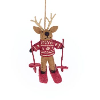 Handmade Felt Blitzen The Skiing Reindeer Decoration, 2 of 4
