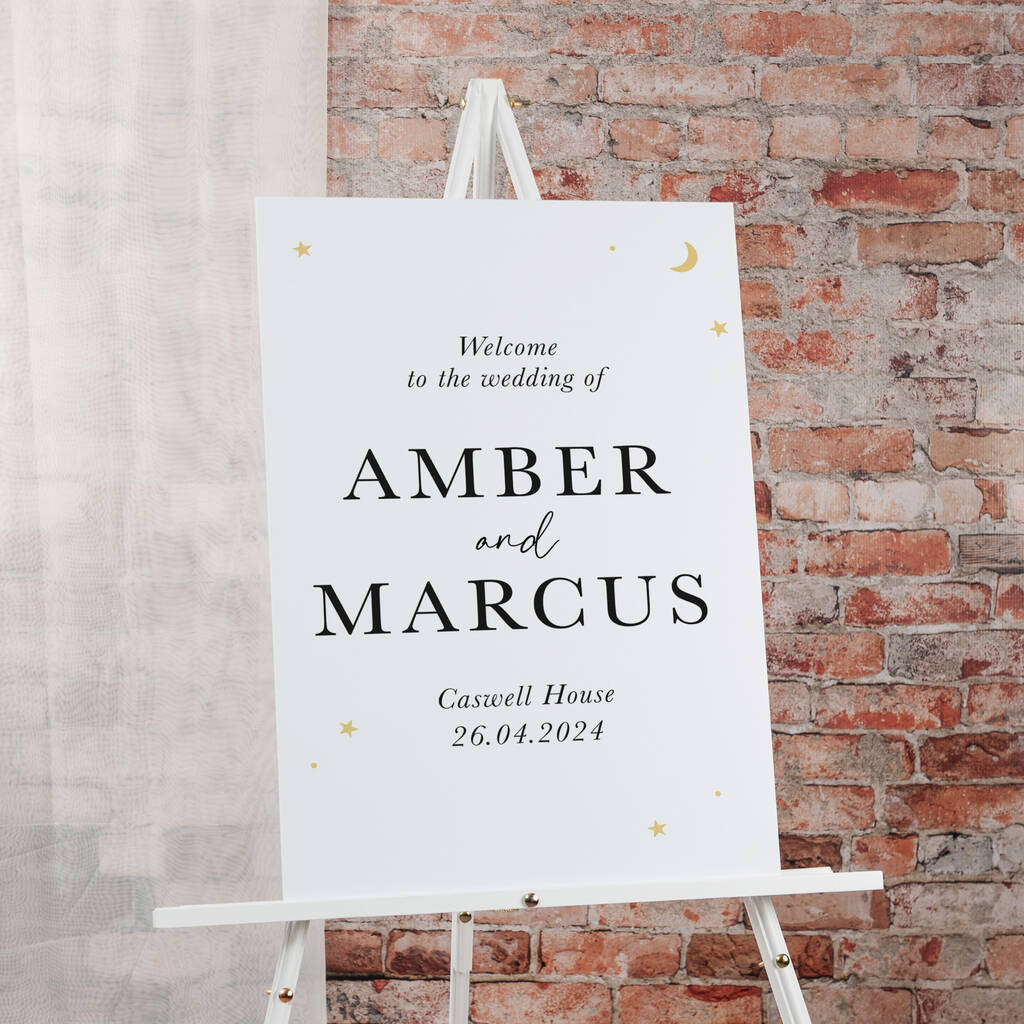 Moon And Stars Personalised Wedding Welcome Sign, 1 of 4
