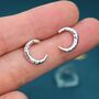 Hammered Moon Large Stud Earrings In Sterling Silver, thumbnail 5 of 9
