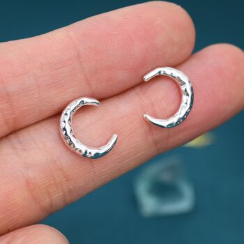 Hammered Moon Large Stud Earrings In Sterling Silver, 5 of 9
