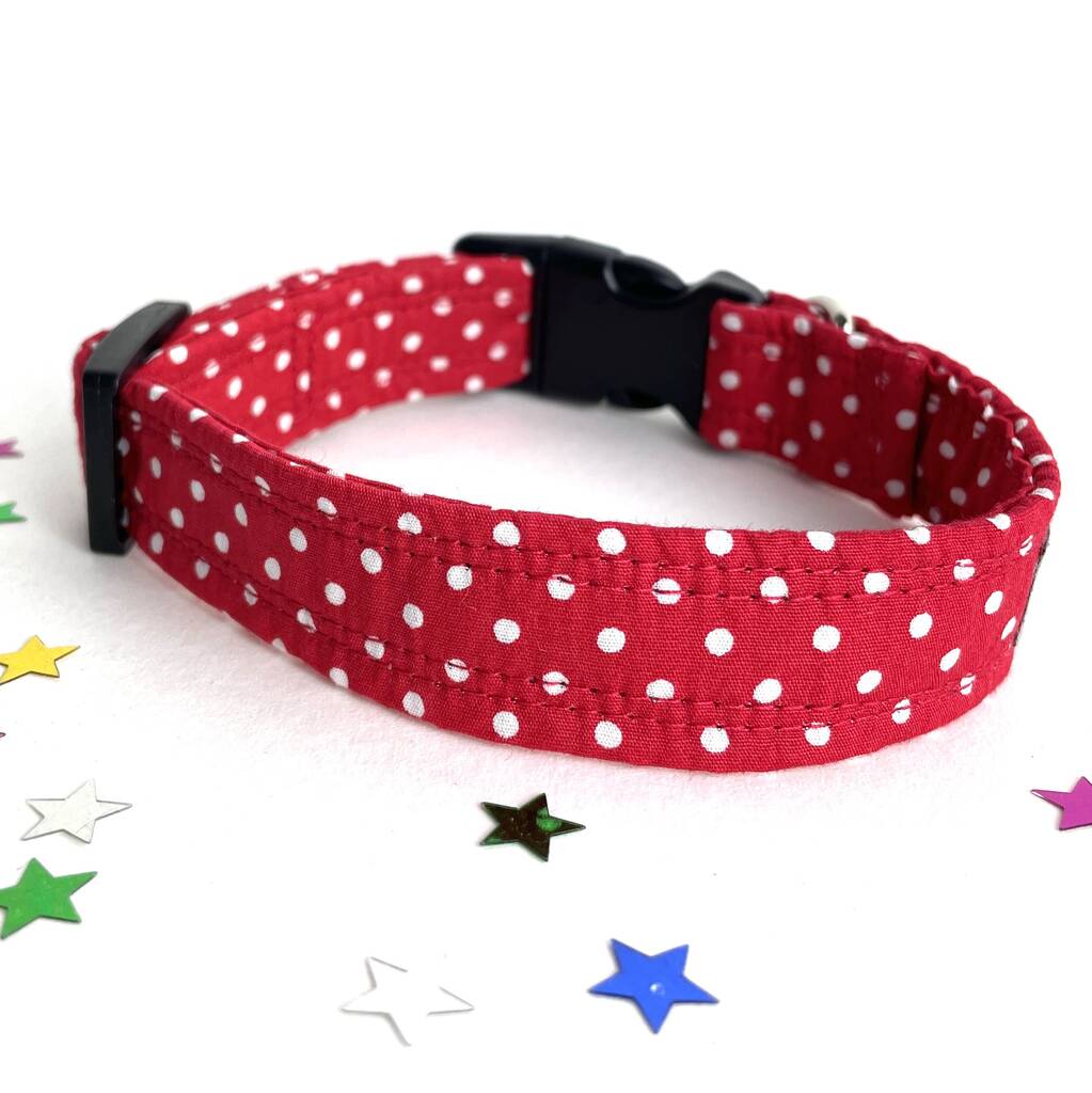 Red Polka Dot Dog Collar And Lead Set By Charlie and Boo