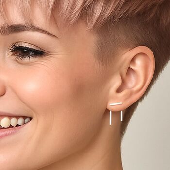 Triple Bar Sterling Silver Two Way Earring Jackets, 3 of 7