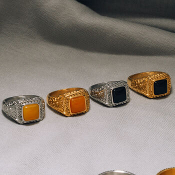 Mens Ring Orange Quartz Silver Gemstone Ring For Men, 8 of 11