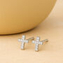 Sterling Silver Cubic Zirconia Cross Stud Earrings, thumbnail 3 of 7