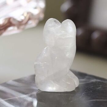 Rose Quartz / Clear Quartz Cat Carved Gemstone, 4 of 7