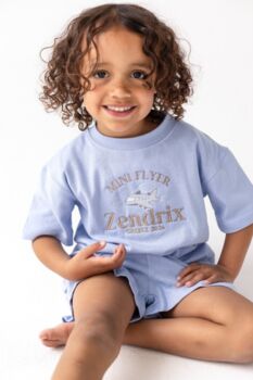 Mini Flyer/ First Time Flyer Personalised Embroidered Holiday Airport T Shirt And Shorts Set, 5 of 9