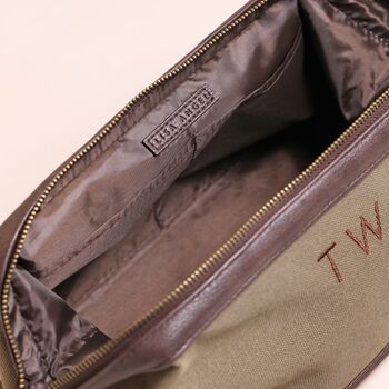 Personalised Men's Canvas Wash Bag In Brown, 3 of 8