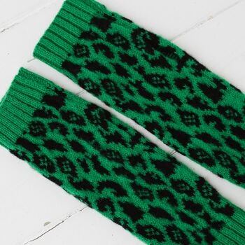 Leopard Lambswool Knitted Wrist Warmers, 9 of 12