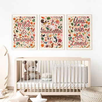 Pink Woodland You Are So Loved Nursery Print, 4 of 8