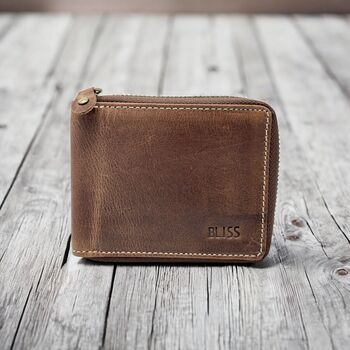 Personalised Round Zipper Leather Wallet For Christmas Gift, 8 of 12