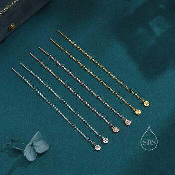 Sterling Silver Tiny Hammered Disk Chain Threader Earrings, 5 of 11