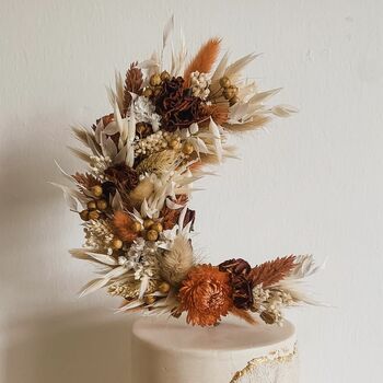 Autumnal Crescent Moon Dried Flower Wedding Cake Topper, 3 of 4