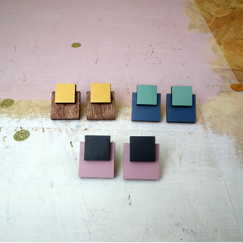 Minimal Wooden Square Earrings, 4 of 5