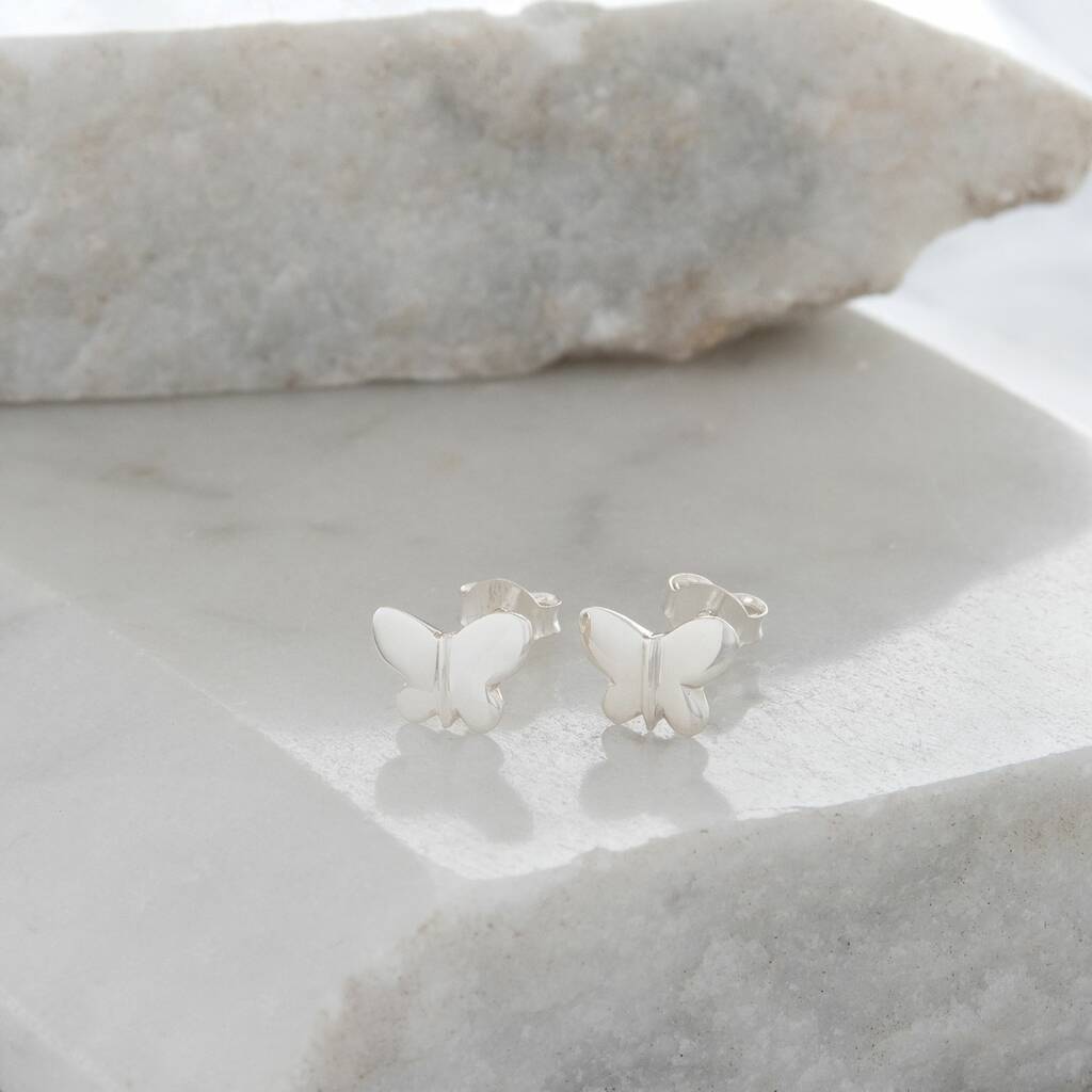 Butterfly Stud Earrings Sterling Silver By Lime Tree Design