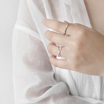 Sterling Silver Crossover Double Band Adjustable Ring, 2 of 7