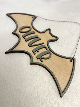 Halloween Name Sign Kids Halloween Decoration Personalised Hanging Bat With Name, 7 of 10