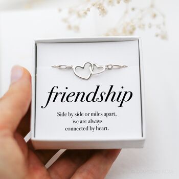 Best Friend Bracelet – Two Interlocking Hearts With Initial Or Birthstone, 10 of 10