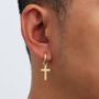 Gold Plated Cross Dangle Earring For Men, thumbnail 7 of 9