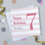 Candy Stripe 7th Birthday Card, thumbnail 5 of 7