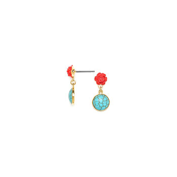 Red Flower And Turquoise Stone Drop Earrings, 2 of 3