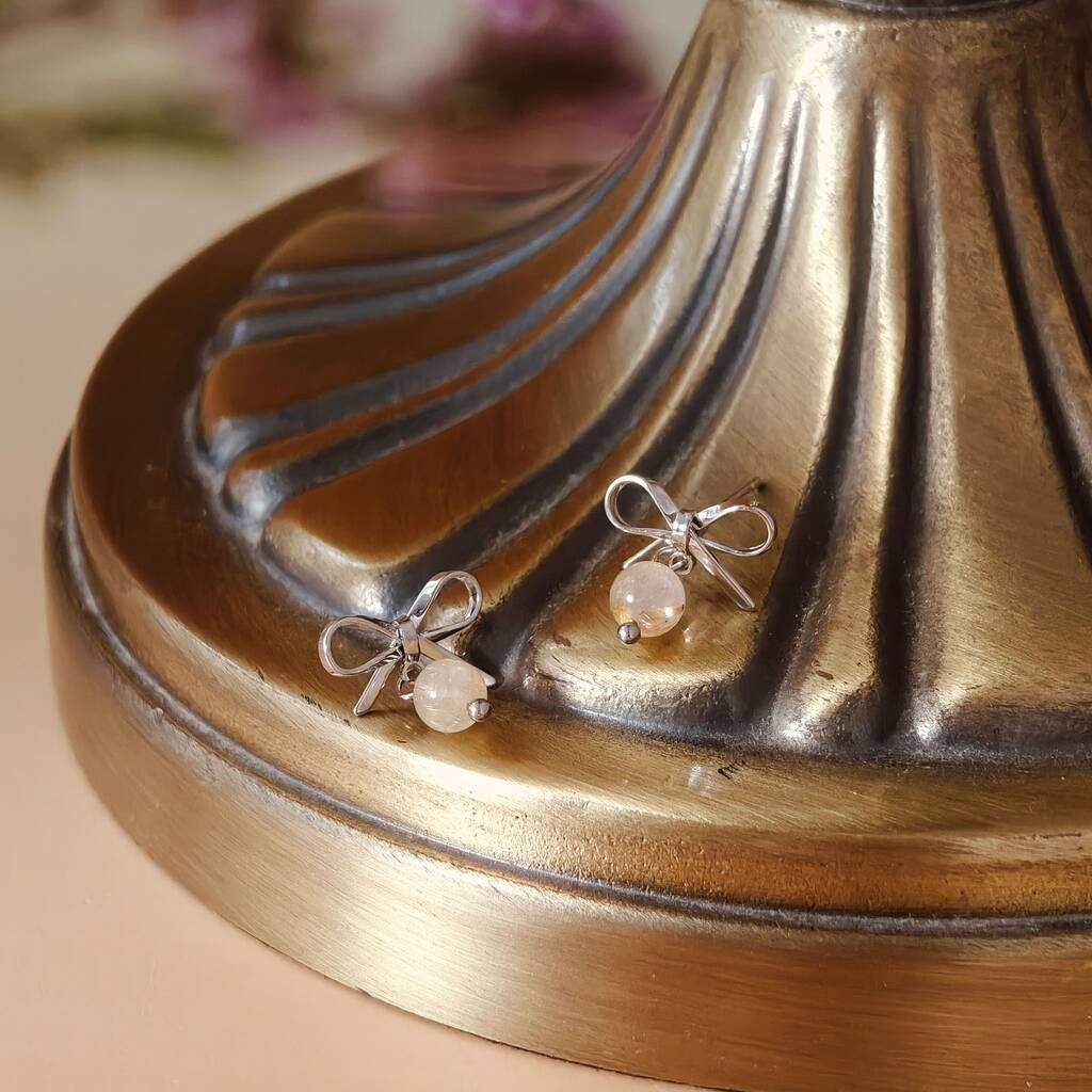 Bow Single Gold Rutilated Quartz Earrings, 1 of 9