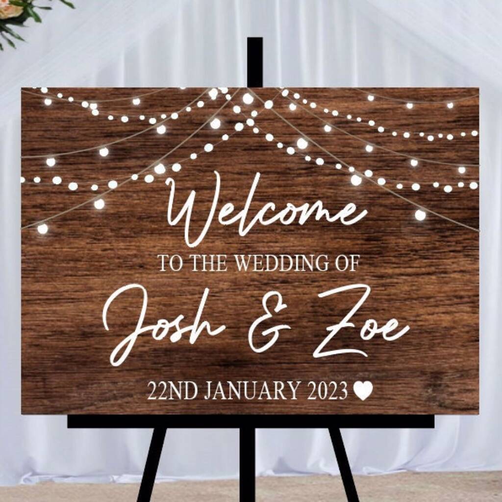 Personalised Wedding Welcome Sign With Printed Lights, 1 of 2