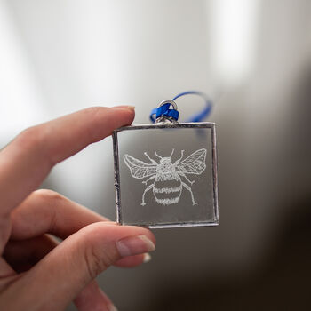 Bee Engraved Glass Hanging Decoration, 5 of 8