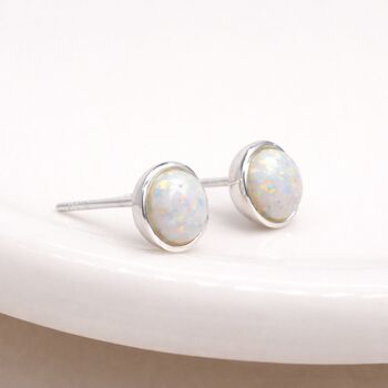 Sterling Silver White Opal Stud Earrings – 6mm, 2 of 11