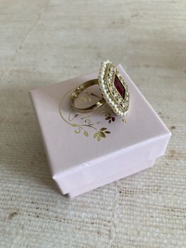 Gold Maroon Kundan Adjustable Ring, 7 of 8
