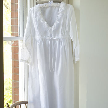Women's White Cotton Long Sleeve Polka Dot Nightdress, 3 of 3