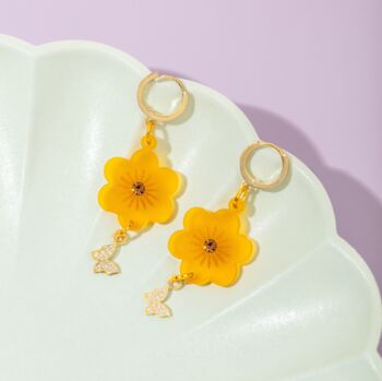 Butterfly And Flower Gemstone Huggie Earrings In Sterling Silver Or Gold Plated, 5 of 6