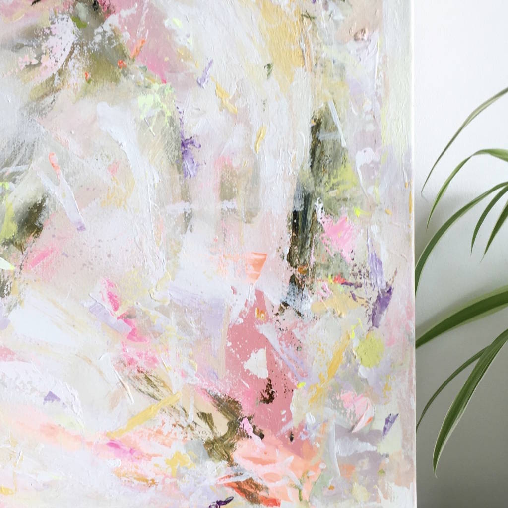 Pink And Green Abstract Wall Art Original Canvas By PaintMeHappy Art