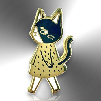 Walking Black And Gold Cat Small Hard Enamel Pin, 3 of 8