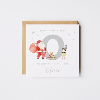 Personalised Nephew Christmas Card / Santa And Elf, 3 of 3