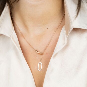 Two Square Geometric Y Shape Square Drop Lariat Necklace, 3 of 4