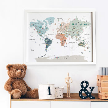 Educational Illustrated Kids World Map Scandinavian Neutrals, 4 of 6