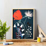Red Flower On Blue Art Print A4, thumbnail 1 of 2