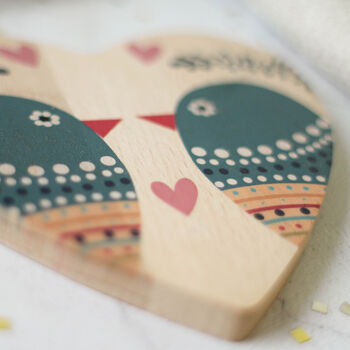 Heart Shaped Coaster, Folk Lovebirds, 2 of 2