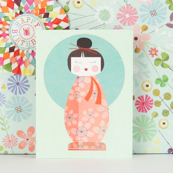 Kokeshi Doll Mini Greetings Card, 4 of 5