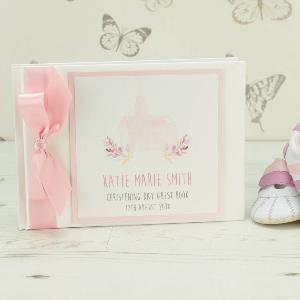 Personalised Watercolour Church Christening Guest Book By Dreams To