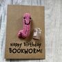 Book Worm Reader Crochet Birthday Card Handmade, thumbnail 5 of 8
