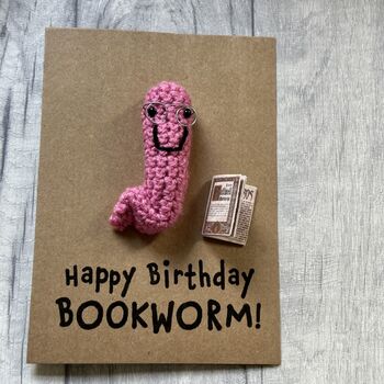 Book Worm Reader Crochet Birthday Card Handmade, 5 of 8