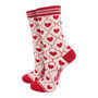 Red Hearts Bamboo Socks Women's Christmas Cracker Hanging Tree Decoration, thumbnail 3 of 5