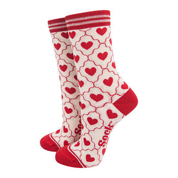 Red Hearts Bamboo Socks Women's Christmas Cracker Hanging Tree Decoration, 3 of 5